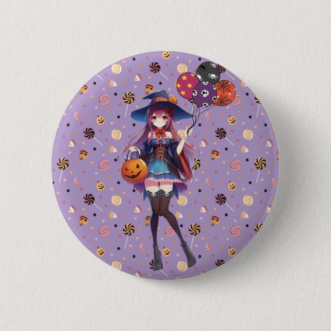 Cute Anime Halloween Witch Knapp (Framsida)