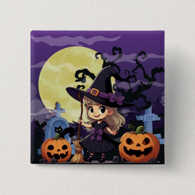 Cute Anime Halloween Witch Knapp (Framsida)