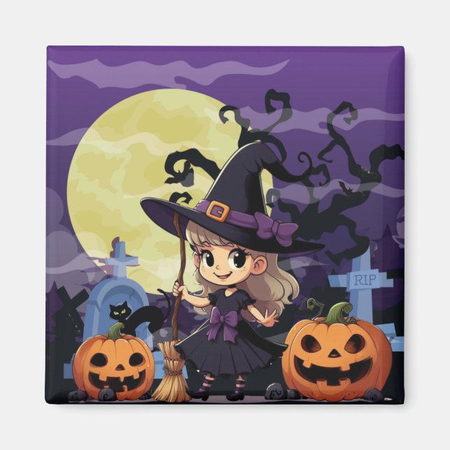 Cute Anime Halloween Witch Magnet (Framsidan)