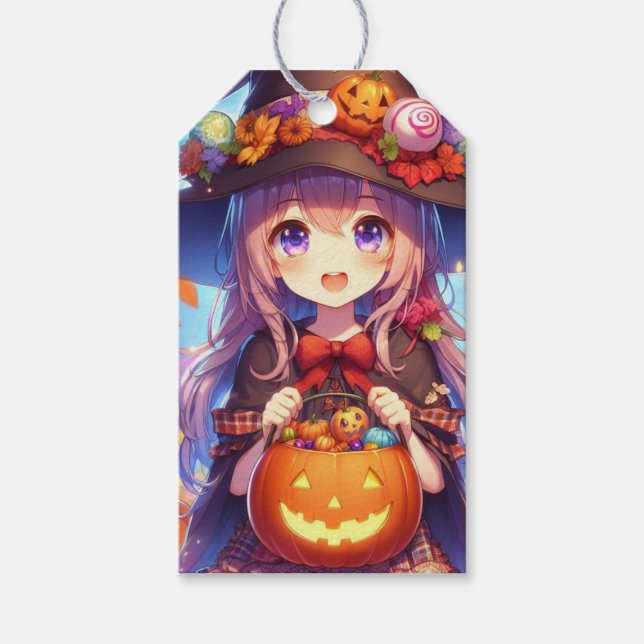 Cute Anime Halloween Witch Presentetikett (Framsidan)