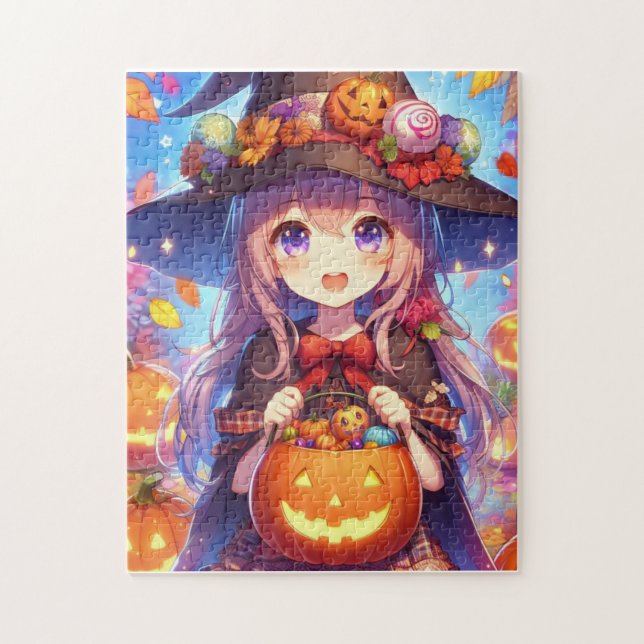 Cute Anime Halloween Witch Pussel (Vertikal)