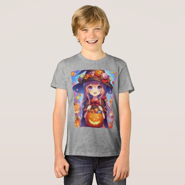 Cute Anime Halloween Witch T Shirt (Framsida Full)