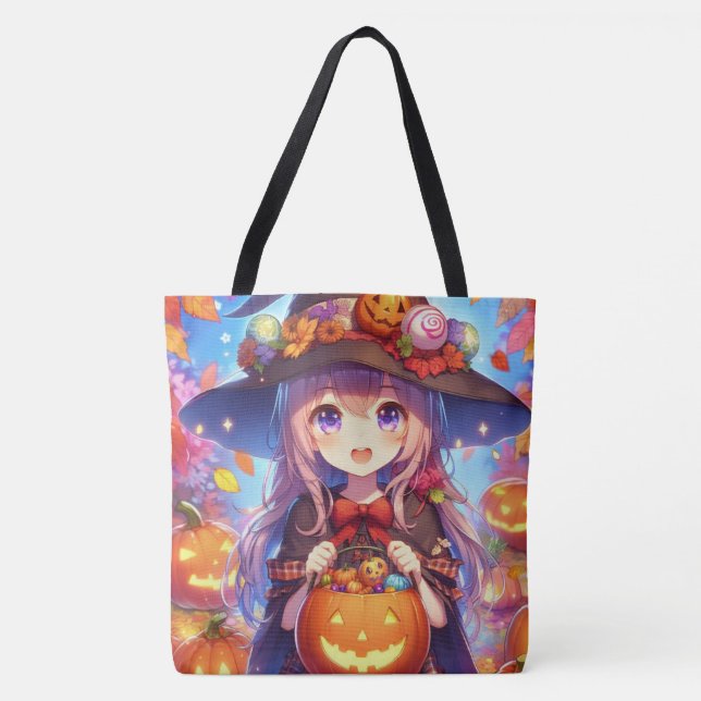Cute Anime Halloween Witch Tygkasse (Framsida)