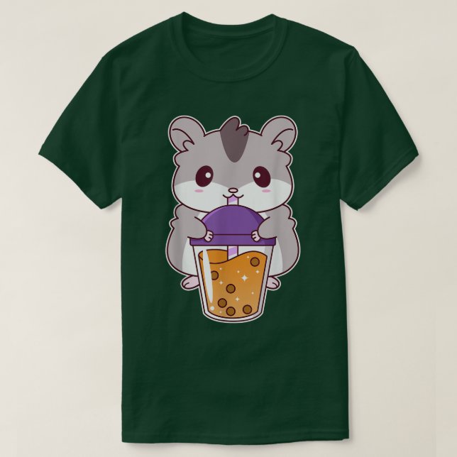 Cute Anime Hamster Drinking Boba Tea Kawaii T Shirt (Design framsida)