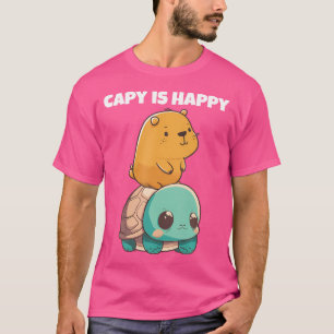 Cute Anime Kawaii Animals Turtle och Lycklig Capyb T Shirt