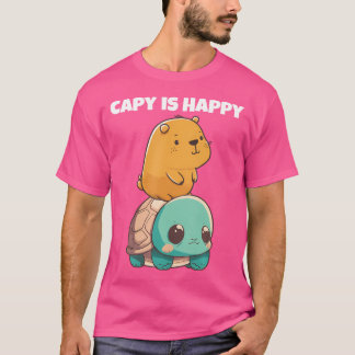 Cute Anime Kawaii Animals Turtle och Lycklig Capyb T Shirt