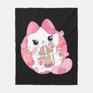 Cute Anime Kawaii Cat Boba Bubble Tea Girls Costum Fleecefilt