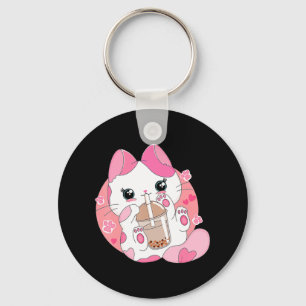 Cute Anime Kawaii Cat Boba Bubble Tea Girls Costum Nyckelring