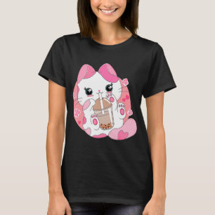 Cute Anime Kawaii Cat Boba Bubble Tea Girls Costum T Shirt