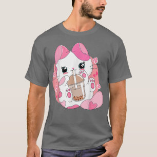 Cute Anime Kawaii Cat Boba Bubble Tea Girls Costum T Shirt