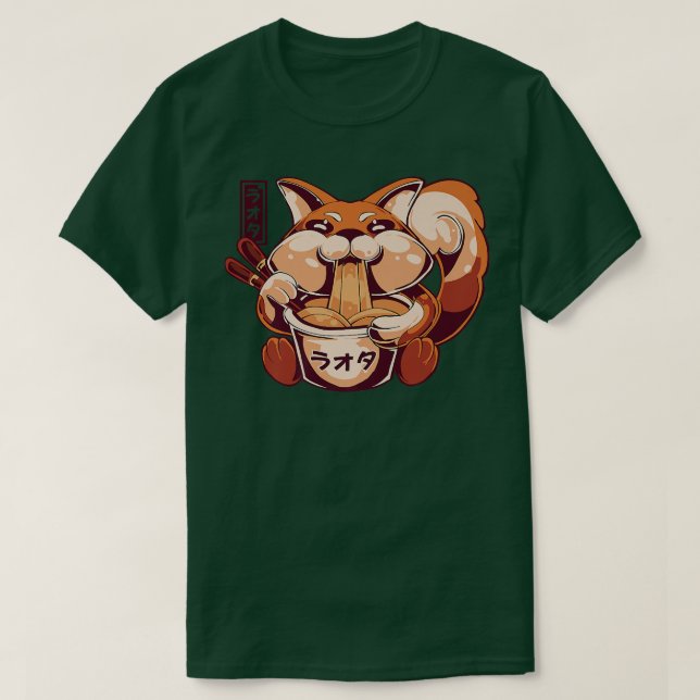 Cute Anime Kawaii Fox Eating Ramen Noodles Premium T Shirt (Design framsida)