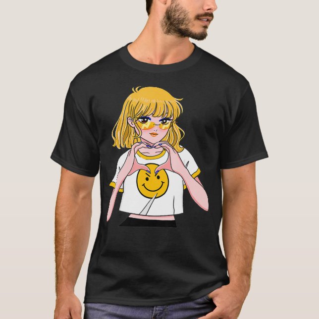 Cute Anime Kawaii Heart I Kärlek You T Shirt (Framsida)