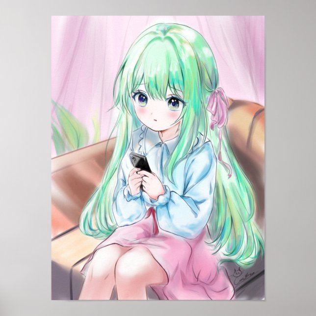 Cute Anime Little Girl Illustration Poster (Framsidan)