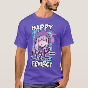 Cute Anime Lycklig Femboy med Lycklig på japansk R T Shirt