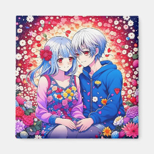 Cute Anime-par, blommor och öron Magnet