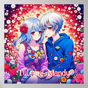Cute Anime-par, blommor och örter, Personlig Poster
