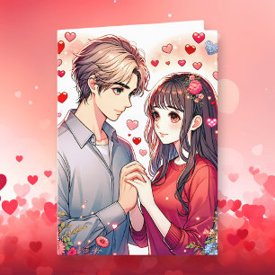 Cute Anime par Personliger Alla hjärtans dag Helgkort