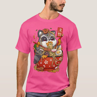 Cute Anime Raccoon Eating Ramen Noodles T Shirt