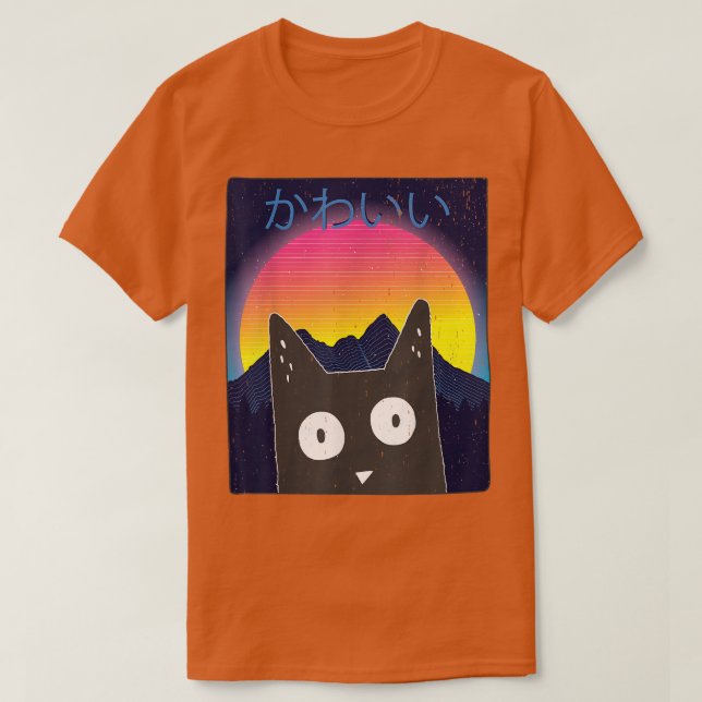 Cute Anime Retro Kitten Neko Synthwave Japan 80s M T Shirt (Design framsida)