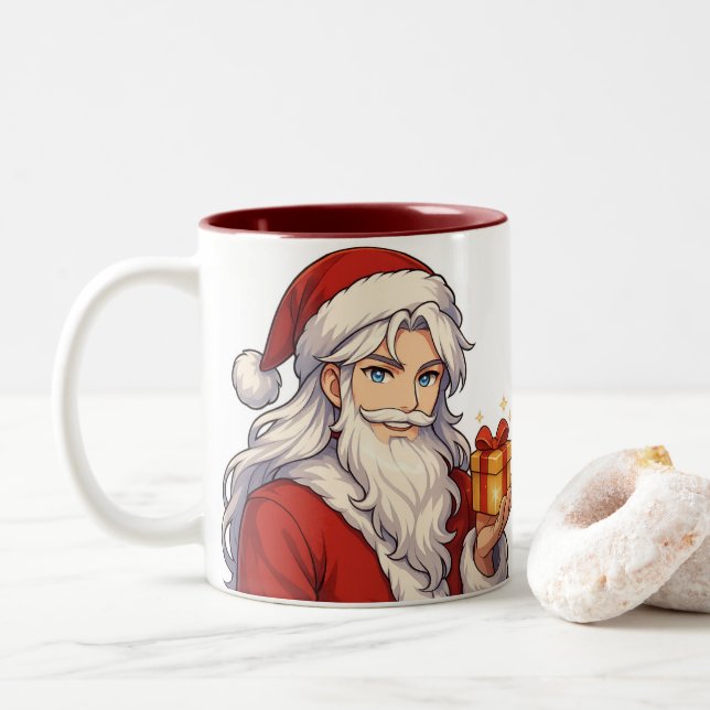 Cute Anime Santa Mug-Holiday Christmas Coffee Cup Två-Tonad Mugg (Med munk)