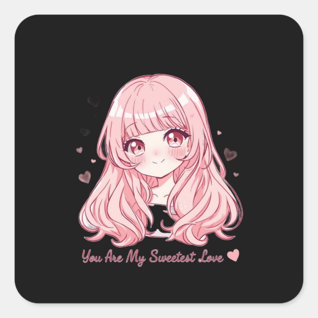 Cute Anime Valentine Sweatshirt Fyrkantigt Klistermärke (Framsida)