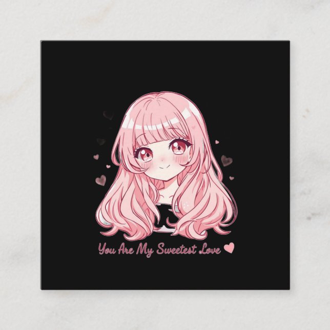 Cute Anime Valentine Sweatshirt Fyrkantigt Visitkort (Framsida)