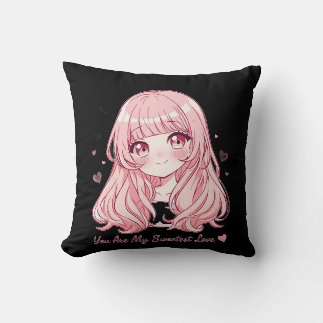 Cute Anime Valentine Sweatshirt Kudde (Framsida)