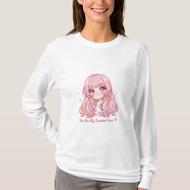 Cute Anime Valentine Sweatshirt T Shirt (Framsida)