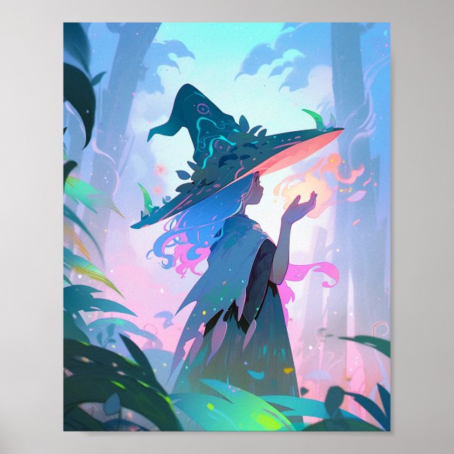 Cute Anime Witch Girl Fantasy Art Poster (Framsidan)