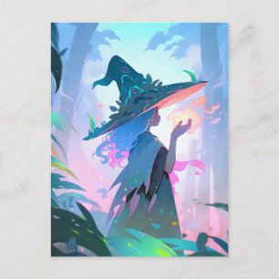 Cute Anime Witch Girl Fantasy Art Vykort