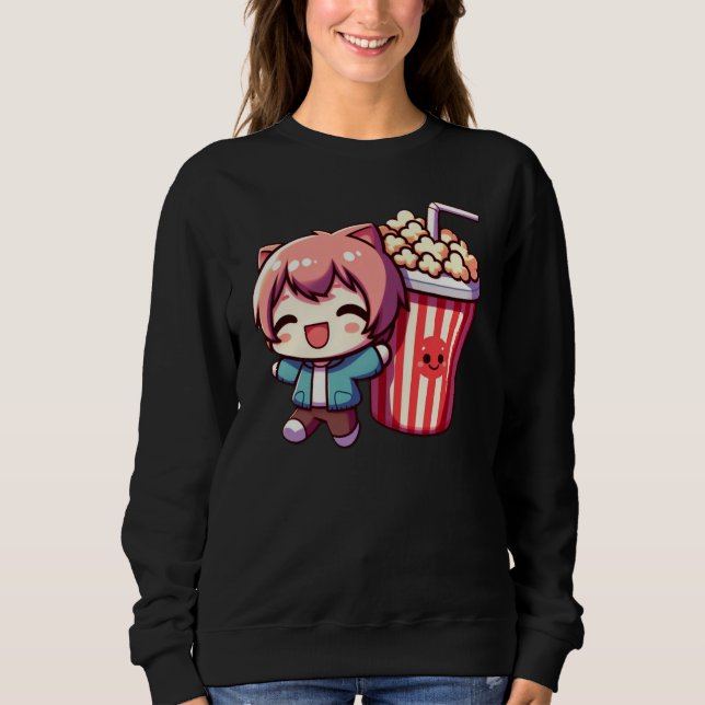 Cute Anime With Popcorn And Straw Sweatshirt T Shirt (Framsida)