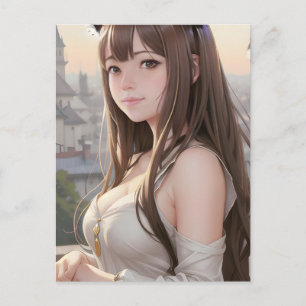 Cute Anime Woman-vykort Vykort