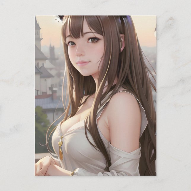 Cute Anime Woman-vykort Vykort (Framsida)