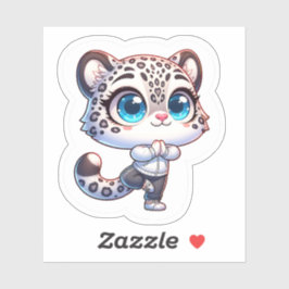 Cute Anime Yoga Sport Snow Leopard Sticker Klistermärken