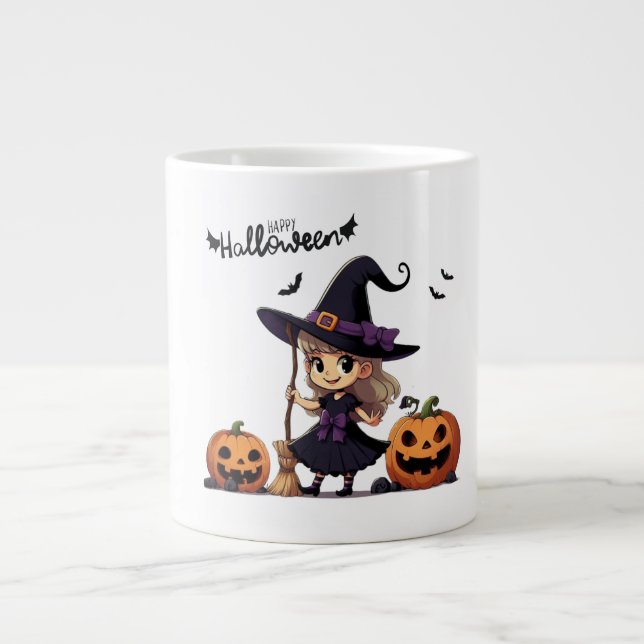 Cute, animera Halloween-häxa Jumbo Mugg (Framsidan)