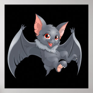 Cute animerad Fladdermus Poster