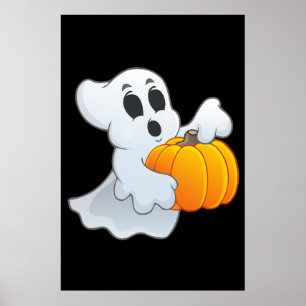 Cute animerad Ghost med Pumpkin Poster