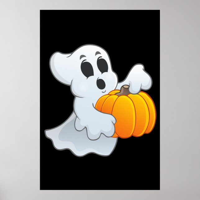 Cute animerad Ghost med Pumpkin Poster (Framsidan)