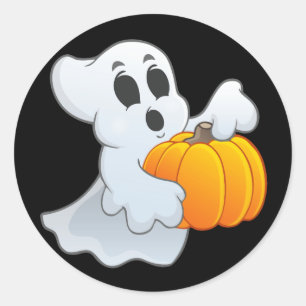 Cute animerad Ghost med Pumpkin Runt Klistermärke