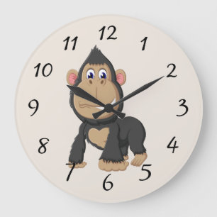Cute Animerad Gorilla Large Clock Stor Klocka