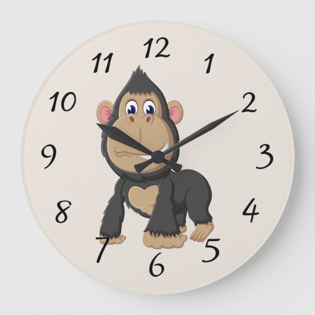 Cute Animerad Gorilla Large Clock Stor Klocka (Framsida)