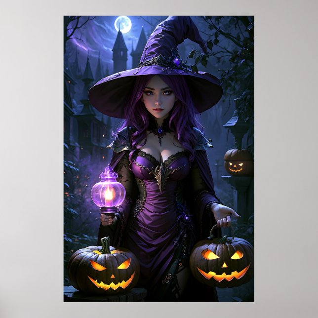 Cute Animerad Halloween Witch Poster (Framsidan)