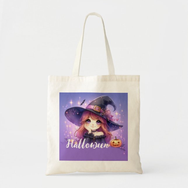 Cute Animerad Halloween Witch Tygkasse (Framsidan)