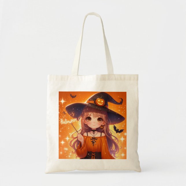 Cute Animerad Halloween Witch Tygkasse (Framsidan)