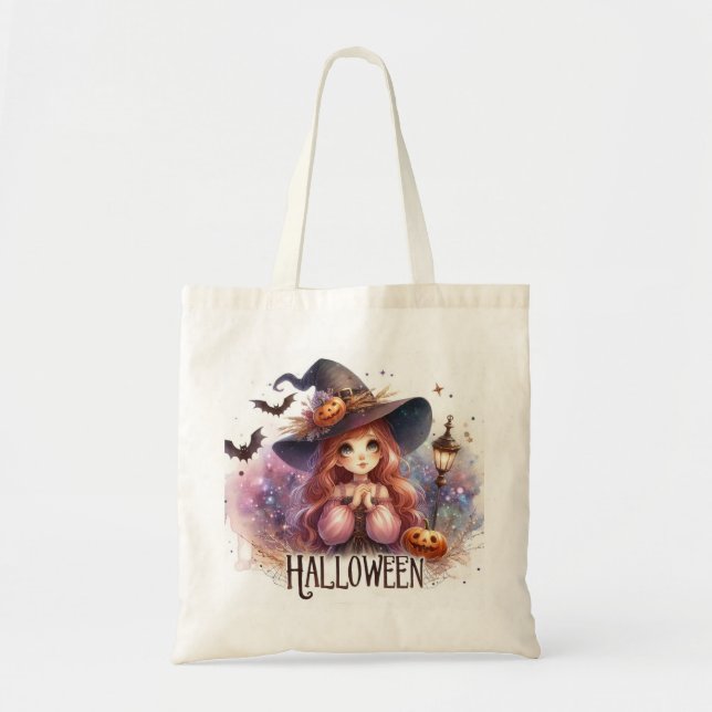 Cute Animerad Halloween Witch Tygkasse (Framsidan)