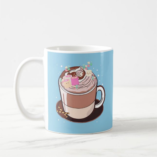 Cute Animerad Hett Chocolate Marshmallow Tecknad Kaffemugg (Vänster)