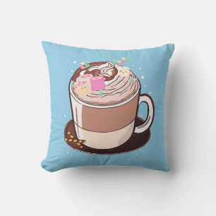 Cute Animerad Hett Chocolate Marshmallow Tecknad Kudde
