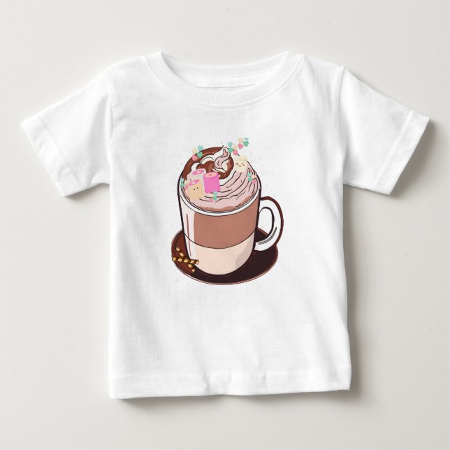Cute Animerad Hett Chocolate Marshmallow Tecknad T Shirt (Framsida)
