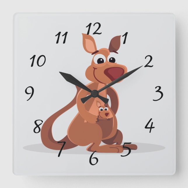 Cute animerad Kangaroo med baby Fyrkantig Klocka (Framsida)