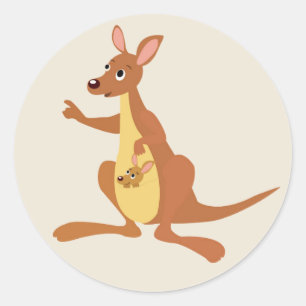 Cute animerad Kangaroo med baby Runt Klistermärke